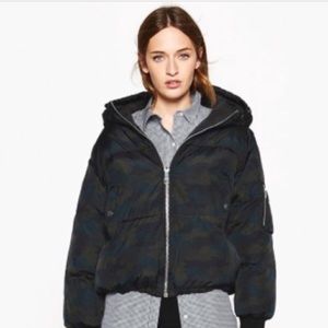 Zara Basic Puffed Hooded Jacket - Blue Camo